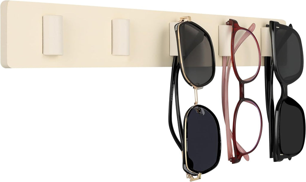 Sunglass Holder for Wall - Keep Your Eyewear Safe & Secure - Eyeglass Organizer for Multiple Glasses Display, Hanging Sunglasses Storage Stand, Reading Glasses Holder Rack - White, 5 Slot