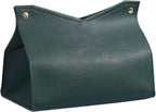 1PCS PU Leather Tissue Box Cover, Rectangle Facial Paper Organizer Dispenser, Modern Tissue Case Holder for Vanity Countertop Nightstands Living Room Office Desk Car (Dark Green)