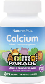 NaturesPlus Animal Parade Sugar-Free Children's Calcium, Vanilla Sundae Flavor - 90 Chewable Animal Shaped Tablets, Pack of 2 - Magnesium for Bone Health - Gluten Free - 90 Servings