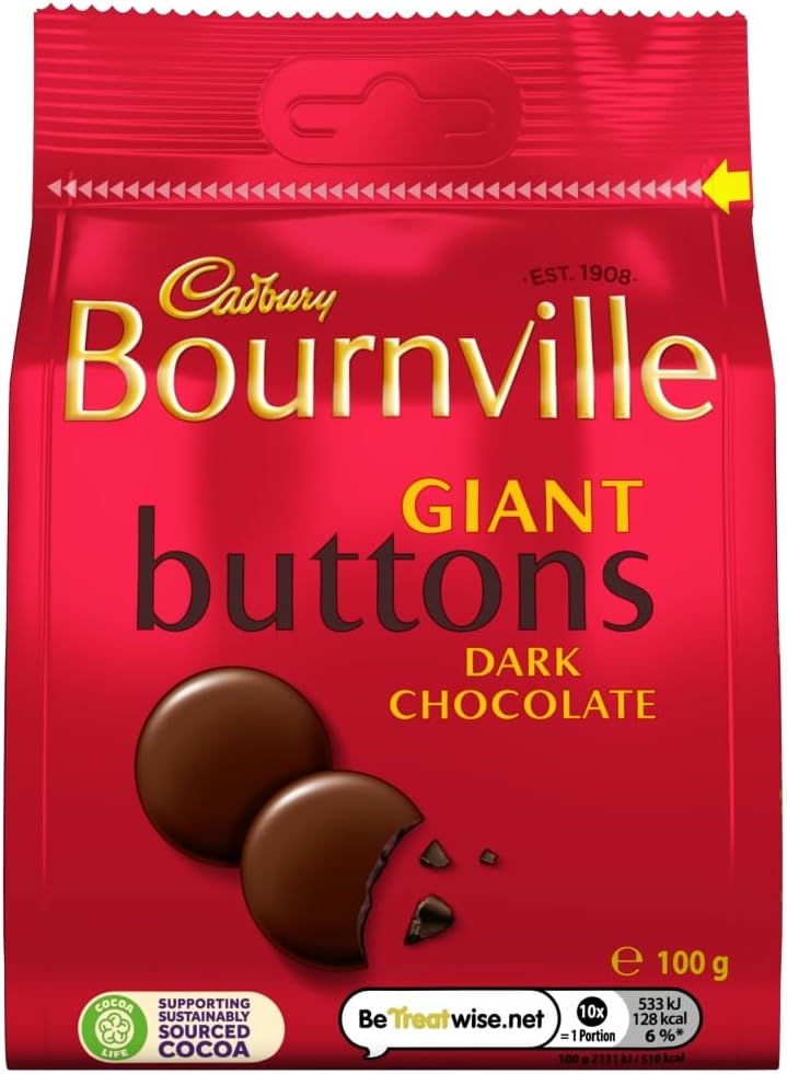 Cadbury Bournville Dark Chocolate Giant Buttons, Sharing Bag, Bite Size Treats, 100 g (Pack of 1)