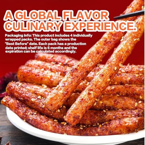 Latiao Spicy Strips 4 Pack Chinese Snacks, Latio Chinese Spicy Sticks 68g/2.39 Ounces per Pack (Medium to Extra Sp-icy)