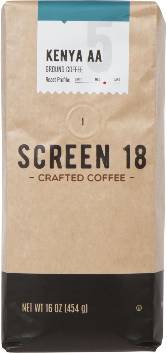 Screen 18 Specialty Grade Premium Kenya AA Ground Coffee, Single Origin, Medium Dark Roast, 1 LB