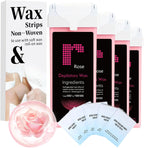 Roll On Wax Refill- Easy Home Waxing for Large Areas, 6 Weeks Smooth Skin (4 Wax Cartridges, 50 Waxing Strips, 5 Removal Wipes) (Rose)