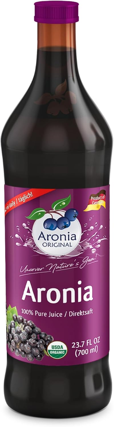 Aronia Original Organic Aronia Berry Juice 23.7 Fl Oz - 100% Pure Chokeberry Juice, Not from Concentrate, Amber Glass Bottle - No Additives, Vegan & Non-GMO
