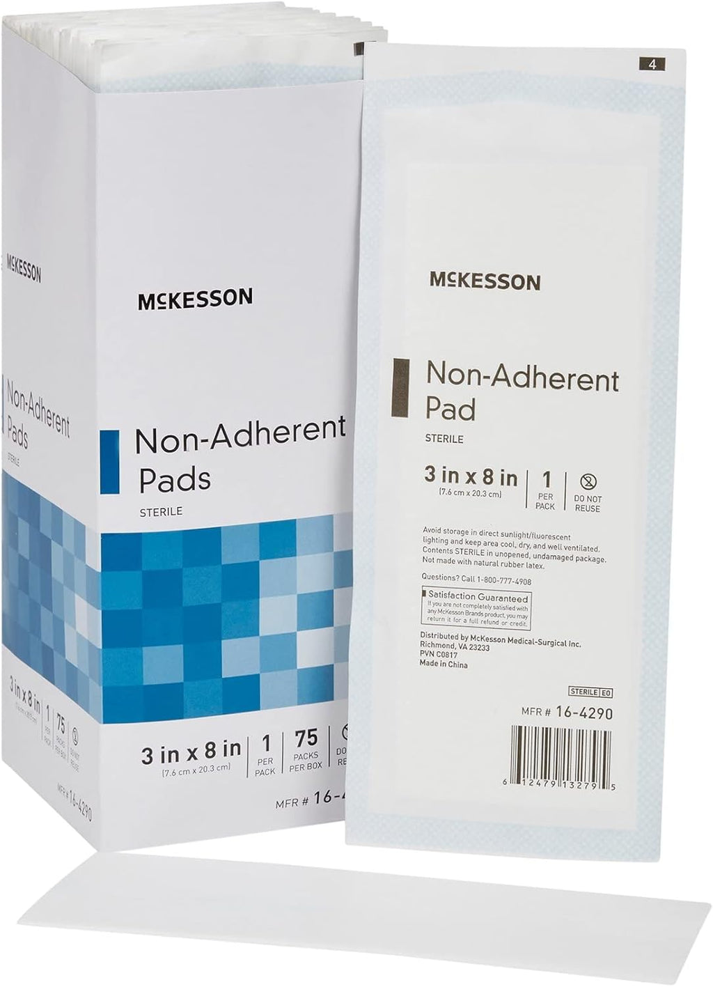 McKesson Non-Adherent Pads for Wounds, 3x8 Inch, 75 Count, Sterile Non-Stick Wound Dressing, Highly Absorbent, Painless Removal, Individually Wrapped