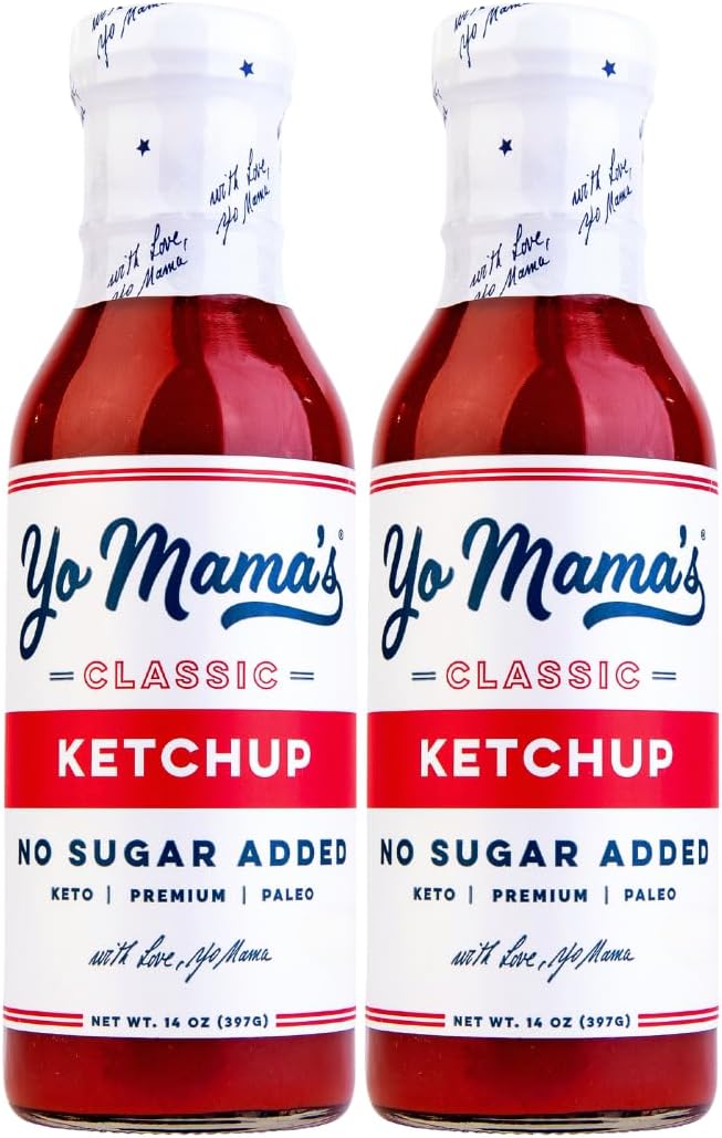 Yo Mama's Foods Keto Classic Ketchup – Pack of (2) - Zero Calorie, No Sugar Added, Low Carb, Vegan, Gluten Free, Paleo Friendly, and Made with Whole Non-GMO Tomatoes!