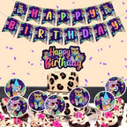 Cheereveal Rainbow Cheetah Birthday Decorations for Boys Girls - Leopard Print Happy Birthday Backdrop, Cheetah Wild Cake Cupcake Toppers, Jungle Safari Animal Theme Party Supplies