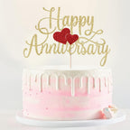 Kaoenla Happy Anniversary Cake Topper - Gold Glitter Happy Birthday Cake Topper, Company Anniversary Party Decoration, Wedding Wedding Anniversary Party Cake Decoration