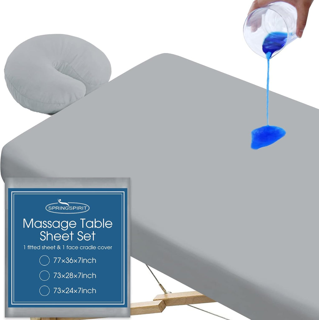 Waterproof Massage Table Cover, Massage Table Sheets Set 2- Piece Include Massage Fitted Sheet and Face Cradle Cover Ultra Soft & Skin-friendly Fit Massage Table & Facial Bed, Grey, 36×77×7