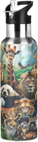 Africa Animals Water Bottle Kids Insulated Sports Vacuum Stainless Steel Mug with Straw Lid & Handle 20 oz