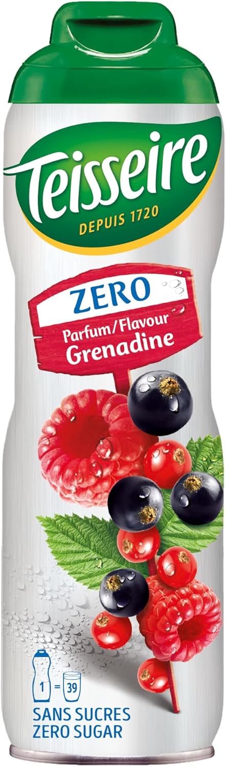 Teisseire Zero Sugar Grenadine Syrup, Refreshing Fruit Concentrate for Drinks, 0 Calories