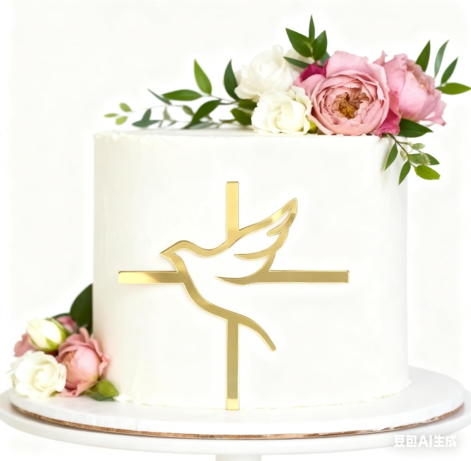Gold Cross Dove Cake Topper, Mirror Acrylic Cake Side Decoration for Baptism, Christening, Holy Communion, Religious Celebration Baby Shower Cake Charm Party Supplies (Gold)