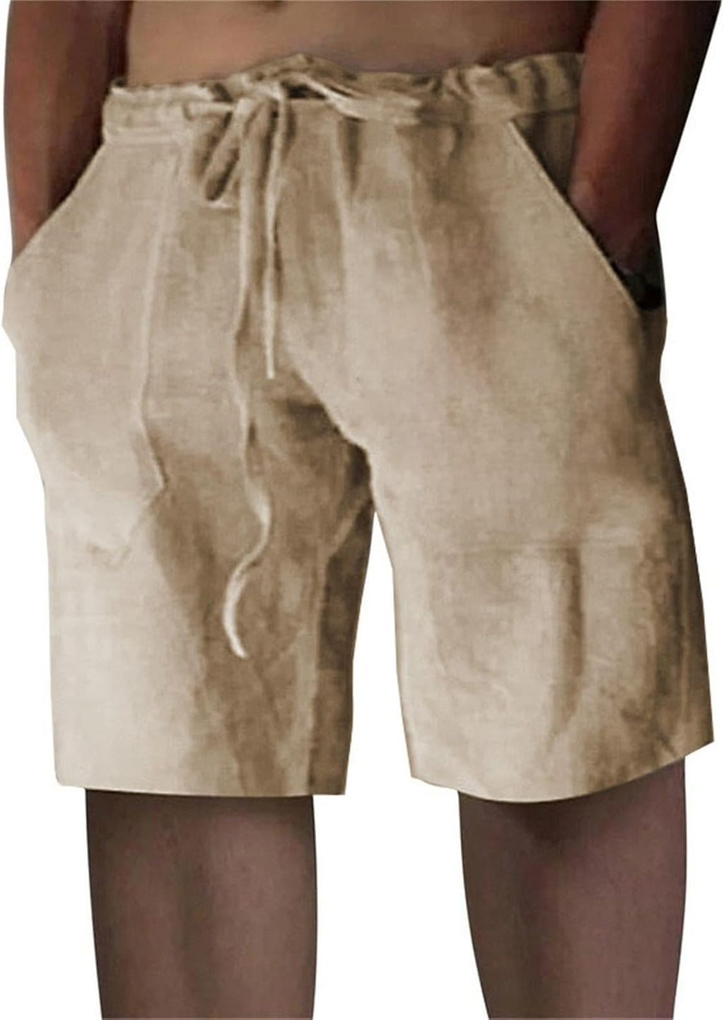 Puimentiua Linen Shorts for Men, Lightweight Elastic Waist Summer Beach Mens Linen Shorts