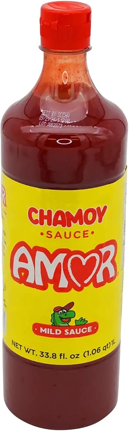Amor Chamoy Sauce 33 oz – Sweet, Spicy & Tangy Mexican Fruit Sauce for Snacks & Treats – Pack of 12