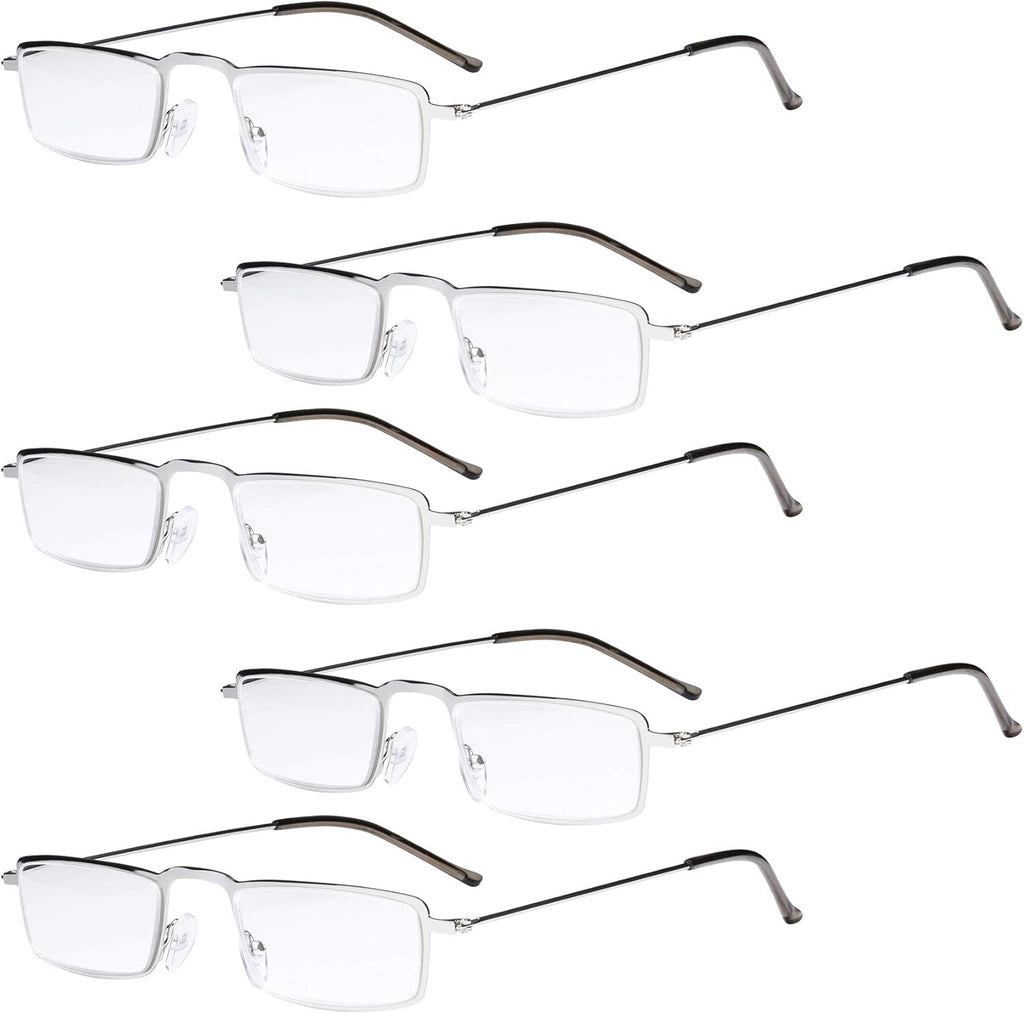 Eyekepper 5-Pack Stainless Steel Frame Half-eye Style Reading Glasses Readers Silver