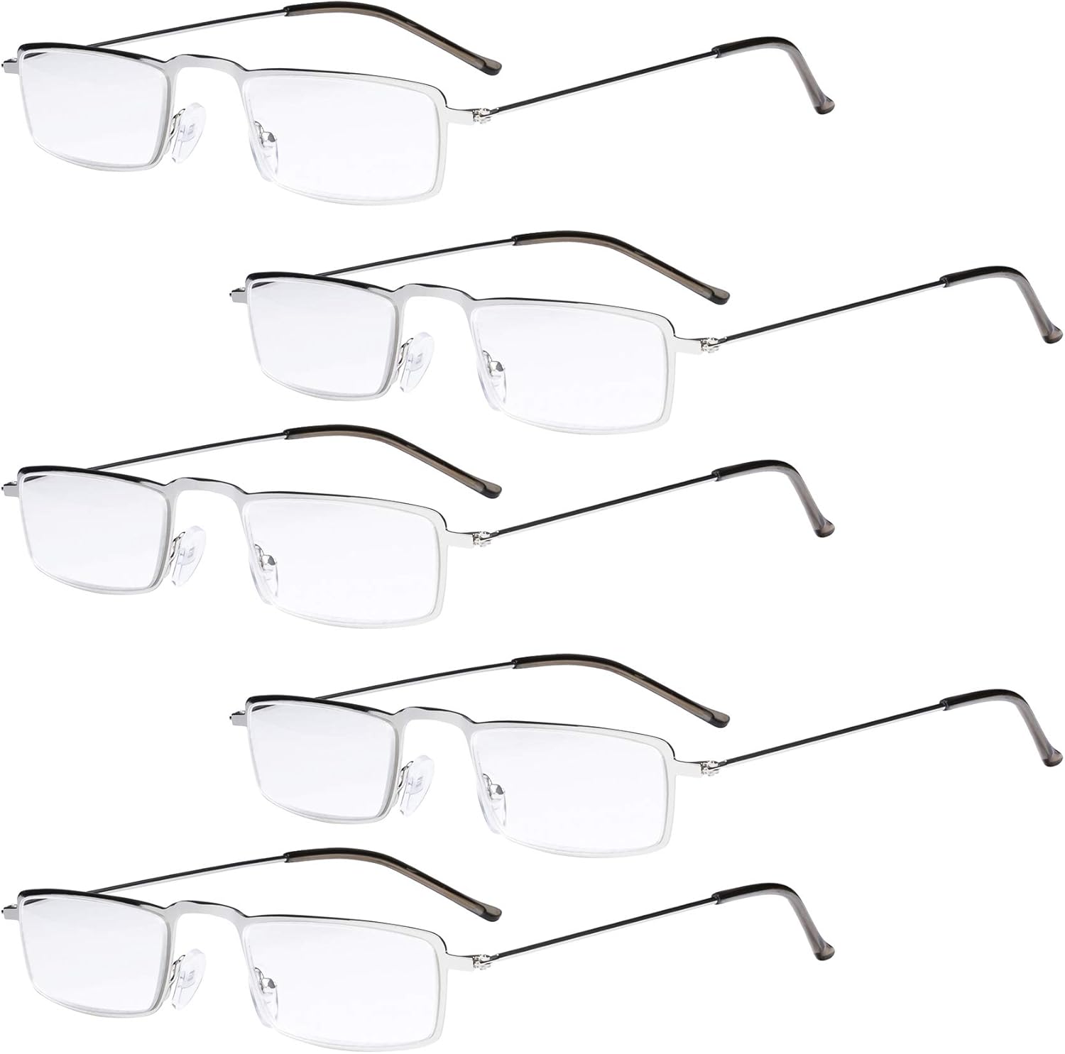 Eyekepper 5-Pack Stainless Steel Frame Half-eye Style Reading Glasses Readers Silver +0.5