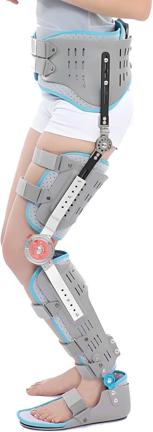 Adjustable Full Leg Brace, Hip Knee Ankle Foot Orthosis Braces,Ankle Immobilizer, Knee Joint Rehabilitation Training Device(Right)