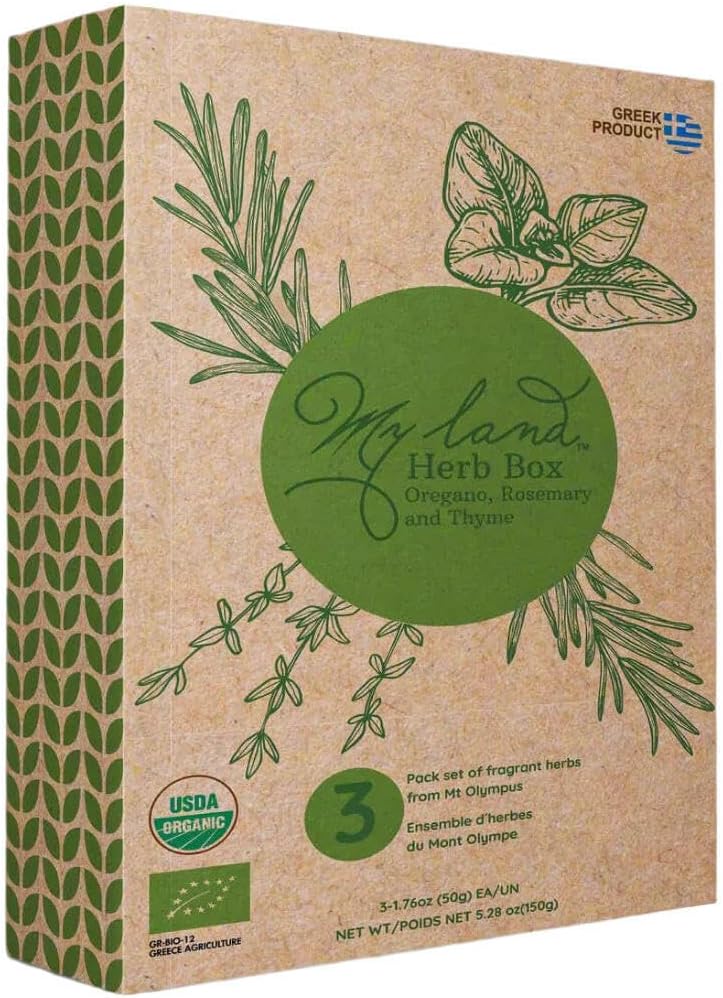 MY LAND Organic Mediterranean Herb Set – Greek Oregano, Rosemary & Thyme from Mount Olympus (3 × 1.76 oz) – USDA Organic Dried Herbs for Cooking, Seasoning & Herbal Tea