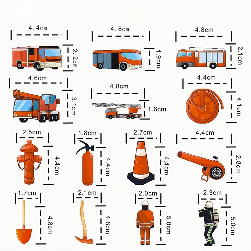 Fireman Themed Edible Wafer Paper Cake & Cupcake Toppers 80pcs Firefighter Decorations for Kids Birthday Party Fire Truck, Helmet, Flame, Fire Hydrant Designs Easy Cake Decorating Supplies
