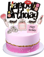 15 PCS Makeup Cupcake Toppers Cosmetics Theme Happy Birthday Cake Toppers Lipstick Eyelashes Makeup Brushes Diamond Perfume Bottle Cake Picks for Bridal Shower Girls Birthday Party
