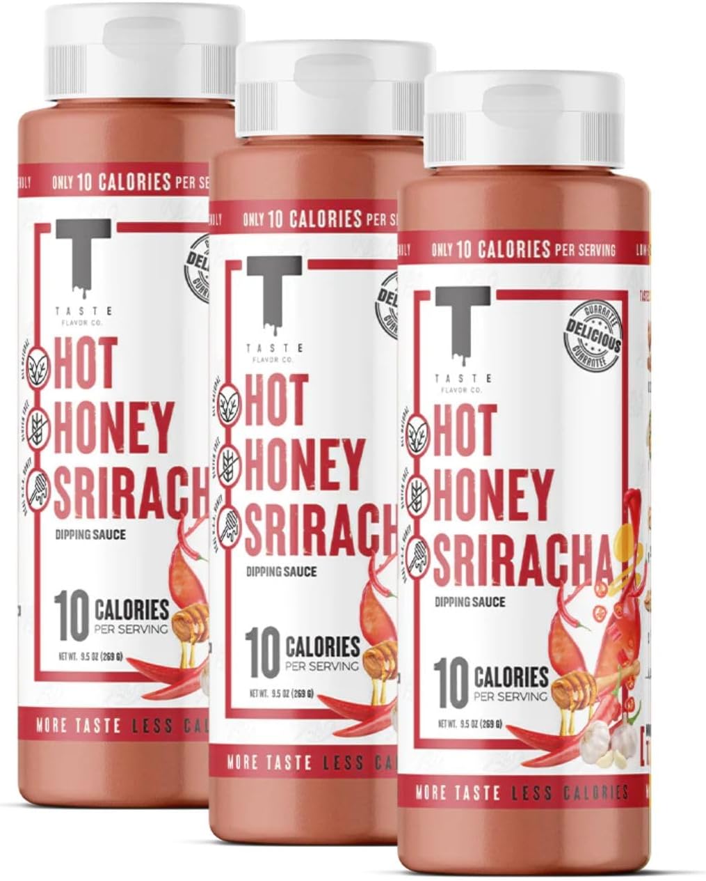 Taste Flavor Co. Grilling, Dipping Sauce and Marinade, Great Tasting, Low-Calorie Sauces, Keto Friendly, No Oils (3 Pack, Hot Honey Sriracha)