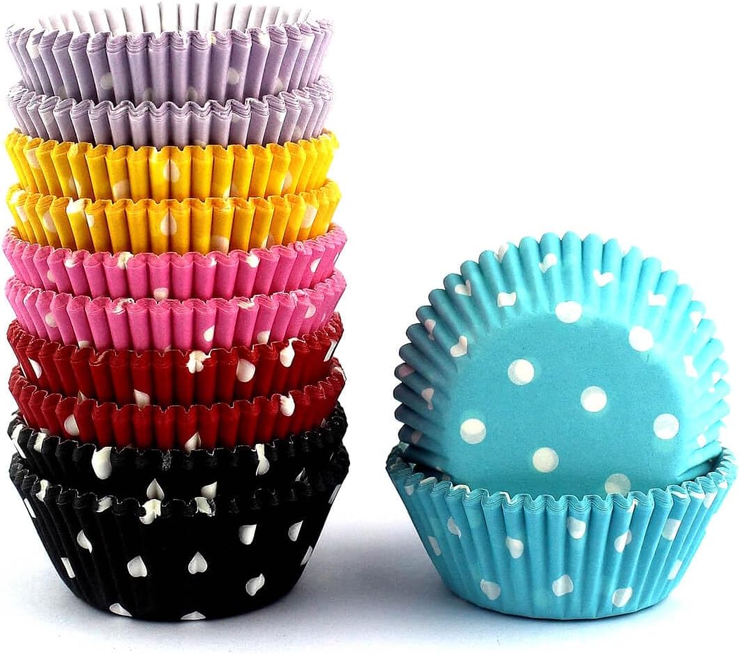 Eoonfirst Rainbow Mini Polka Dots Cupcake Liners 300 Pcs, No Smell, Food Grade & Grease-Proof Baking Cups Paper