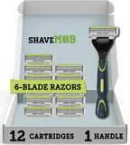 ShaveMOB 6-Blade Men's Razor Kit (Flex Head Handle + 12 Refills) (No Trimmer) - The Caveman Shaving Kit