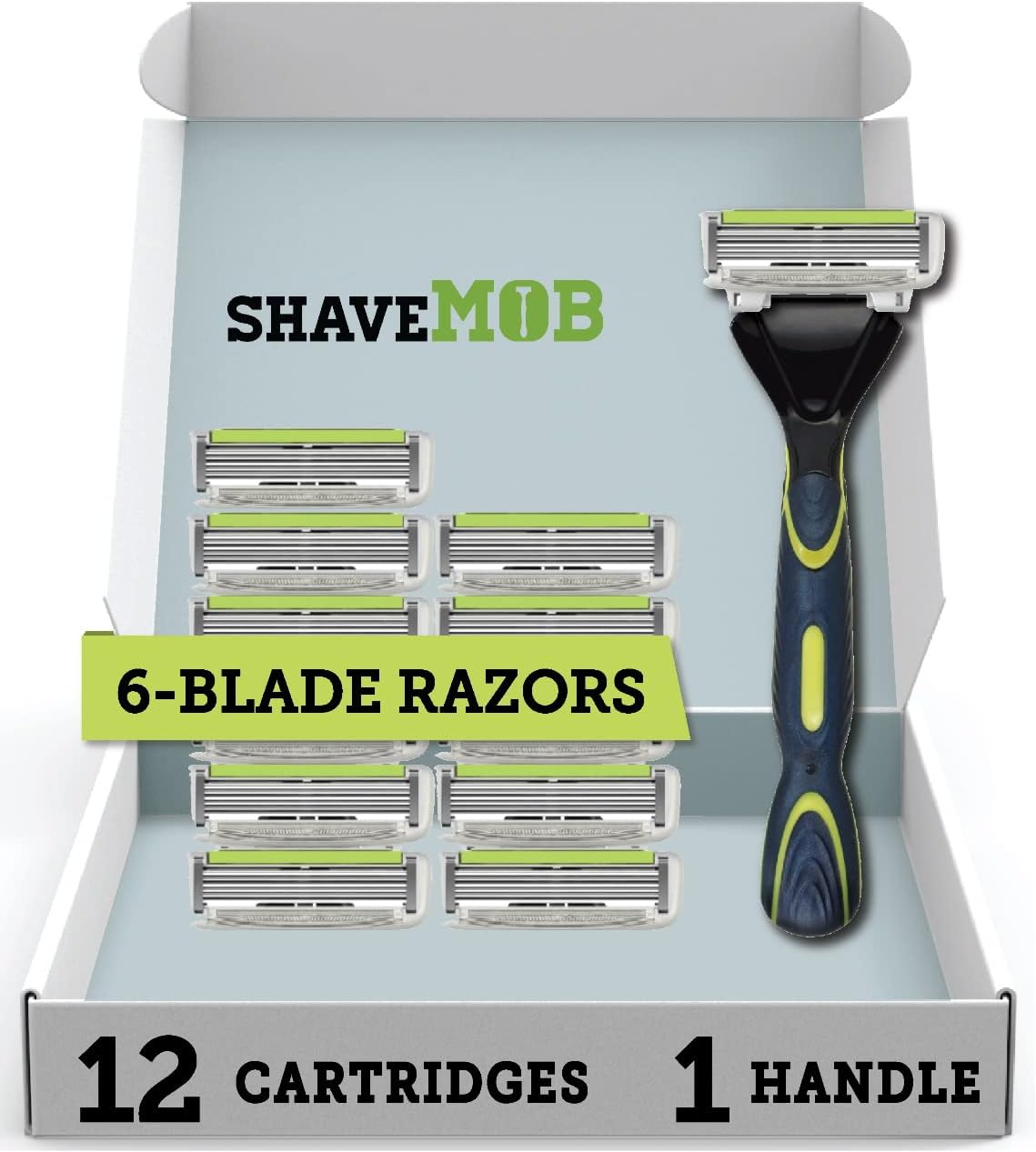 ShaveMOB 6-Blade Men's Razor Kit (Flex Head Handle + 12 Refills) (No Trimmer) - The Caveman Shaving Kit