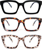 KoKoBin 3 Pack Reading Glasses Women Oprah Style Square Blue Light Blocking Oversized Fashion Large Eyeglasses