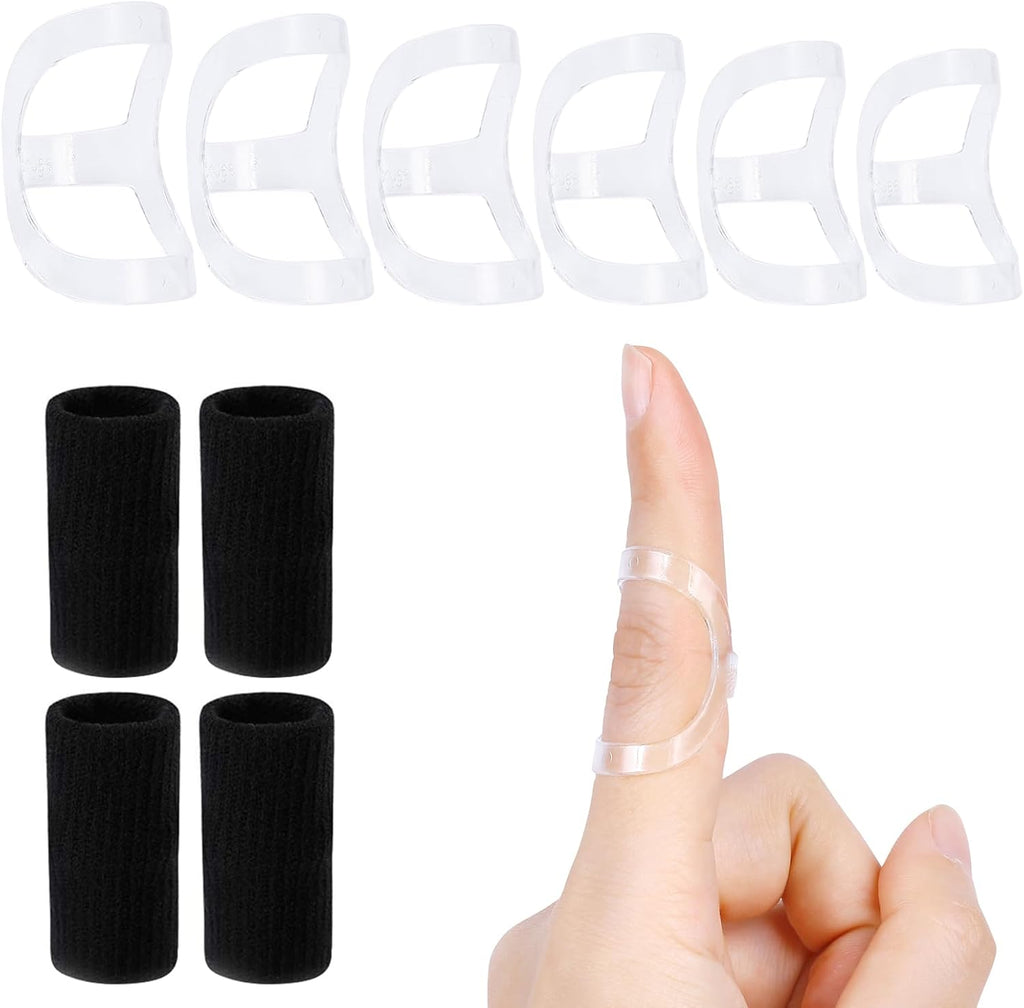 10Pcs Clear Oval Finger Splints & Sleeves Kit, 6 Graduated Trigger Finger Splint & 4 Finger Sleeves for Trigger/Mallet/Arthritis/Straightening, Finger Brace Support for Thumb/Middle/Ring/Index/Pinky(Size 1,2,3,4,5,6)