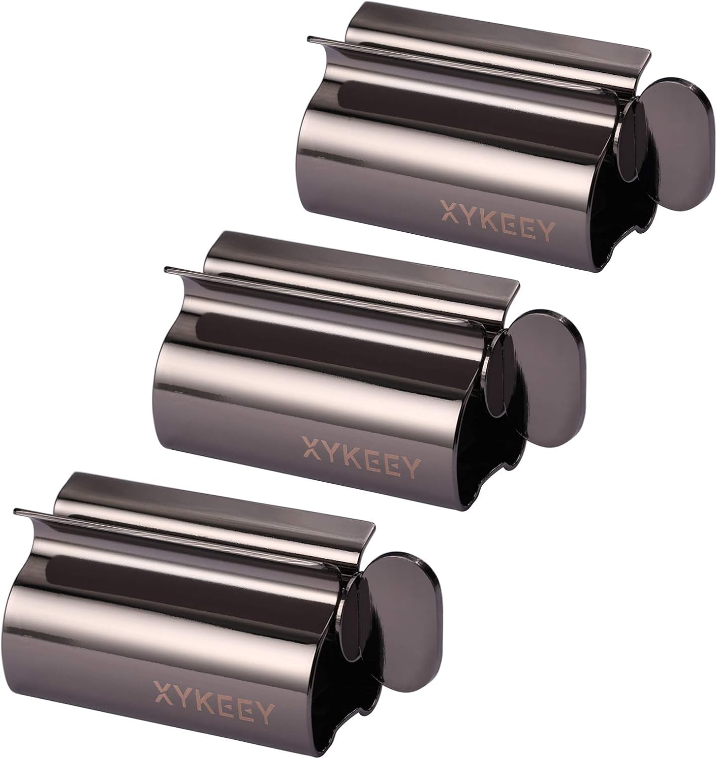 Toothpaste Tube Squeezer - Set of 3 Toothpaste Squeezer Rollers, Metal Toothpaste Tube Wringer Seat Holder Stand XYKEEY (Black)