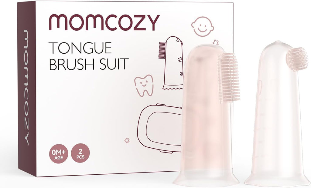 Momcozy Silicone Finger Toothbrush for Baby, Baby Finger Toothbrush for Training Teething, Infant Oral Cleaner, 2 Pcs Silicone Toothbrush