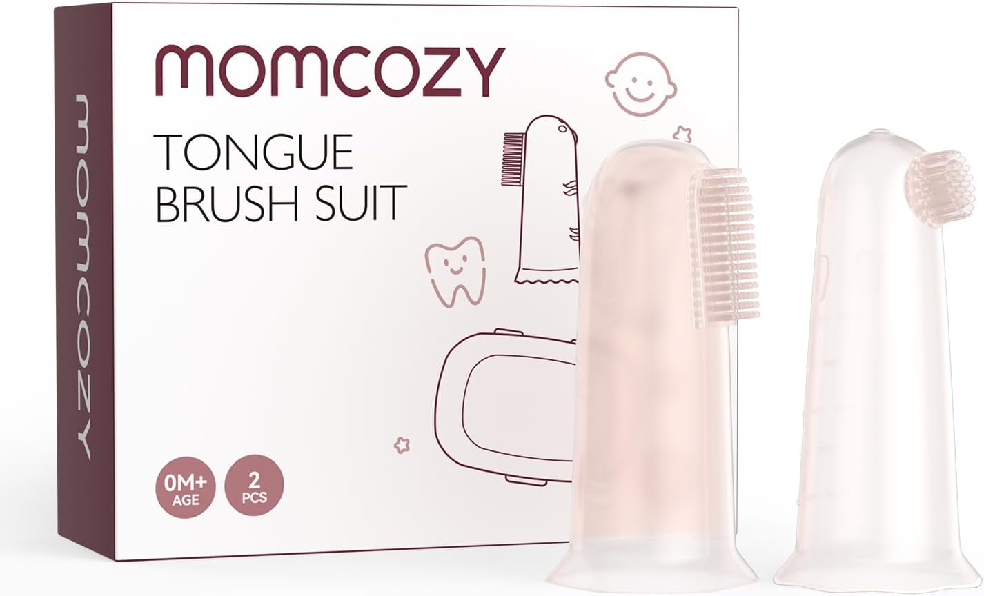 Momcozy Silicone Finger Toothbrush for Baby, Baby Finger Toothbrush for Training Teething, Infant Oral Cleaner, 2 Pcs Silicone Toothbrush