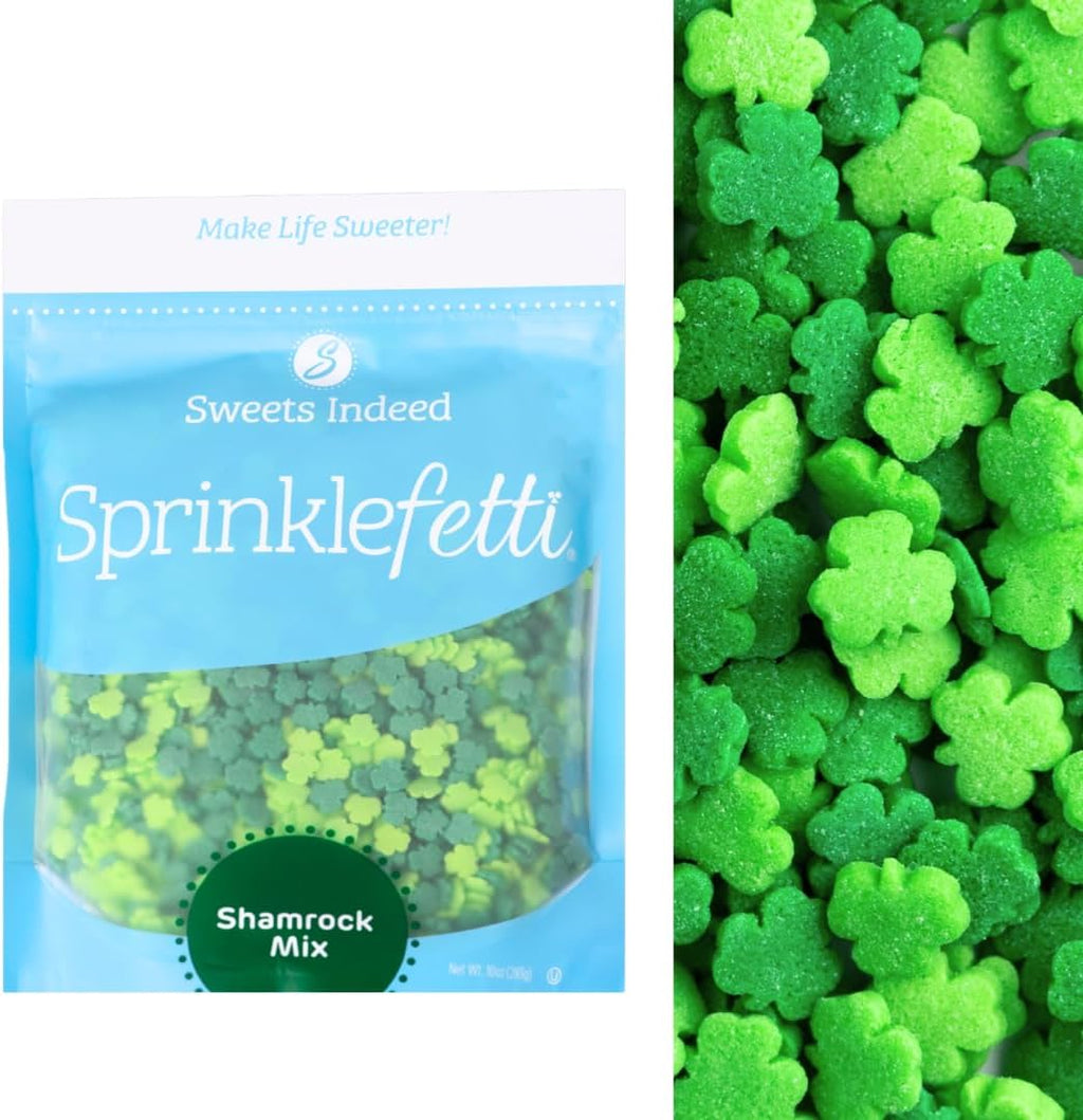 Sweets Indeed St Patricks Day Shamrock Sprrinkles, Clover Green Quins – 10 Ounces Bulk Decorative Sprinkles for Baking & Decorating Cupcakes, Cookies, Cakes & Desserts