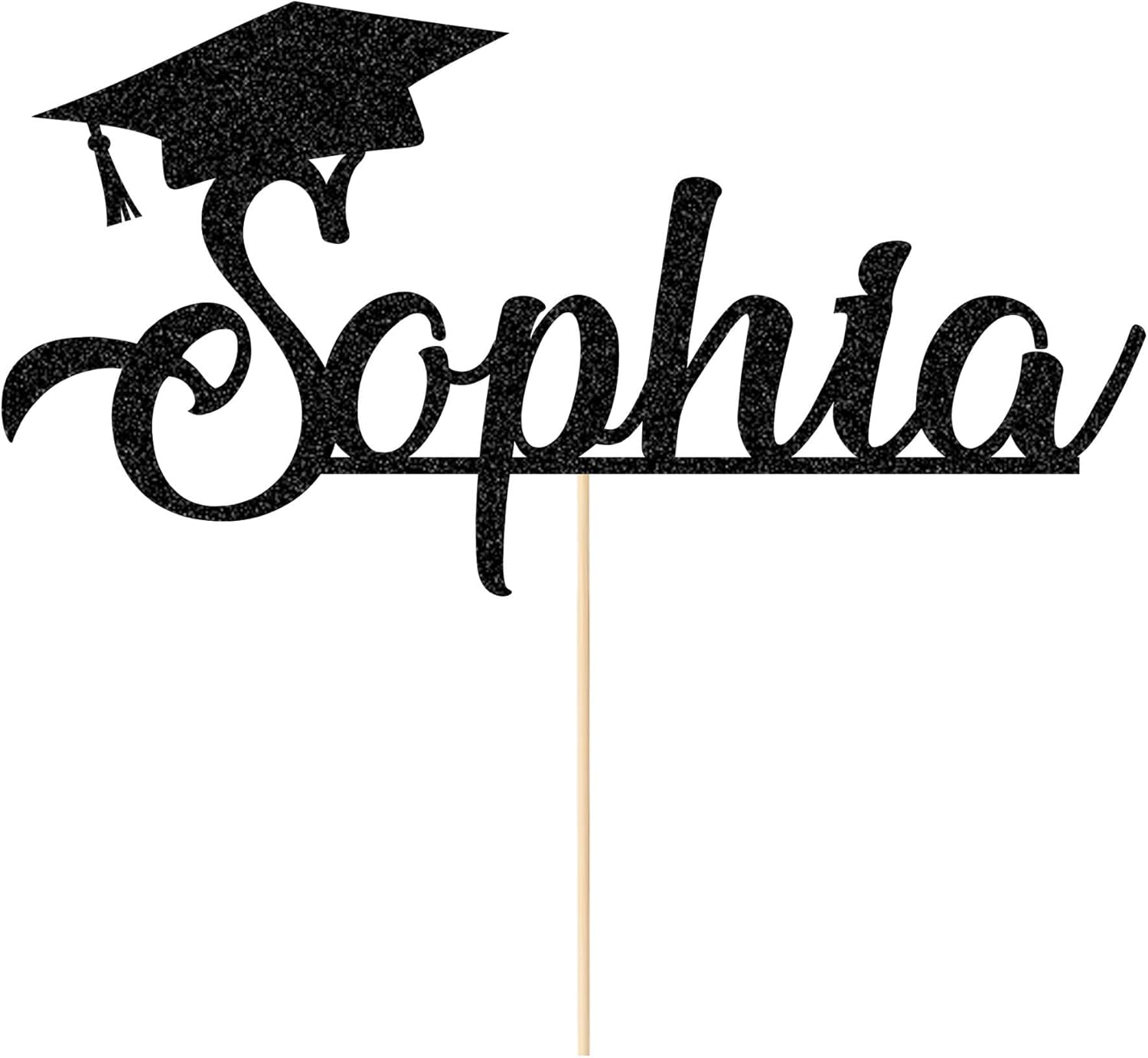 Personalized Cake Topper Custom Congrats Graduation Hat Student Gift for Graduation Finish School Double Sided Glitter Card with Any Name (Black)
