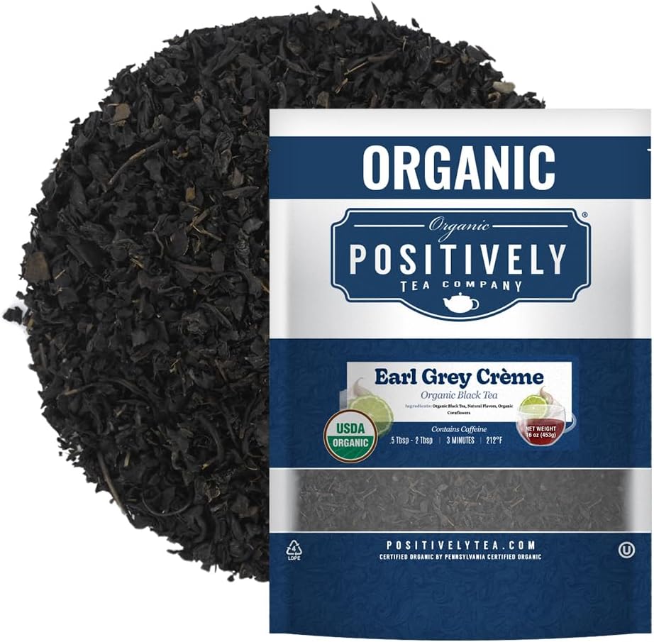 Organic Positively Tea Company, Earl Grey Crème Black Tea, Loose Leaf, 16 Ounce