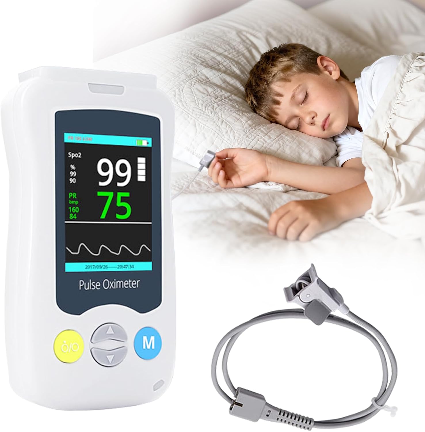 Handheld Pulse Oximeter for Kids, Medical Grade SpO2 Pulse Rate Oximeter Accurate Oxygen Monitor Children with Alarm and Continuous Monitoring, Portable and Support 500 Data Storage for Home