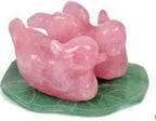 Natural Rose Quartz Mandarin Ducks Love Birds on Green Aventurine Lotus Leaf , Mandarin Ducks Figurines for Symbol of Love