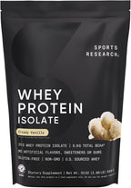 Sports Research® Whey Protein Isolate, Creamy Vanilla Flavor - Sports Nutrition Protein Powder 25g per Serving - 2.06lb Bag Whey Protein - Bulk Protein Powder