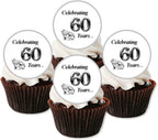 Diamond Wedding Anniversary Edible Cupcake Toppers, 60th Anniversary Decorations, Edible Cake Decorations for Parties & Celebrations, 24 x 4cm/1.5 Inch Wafer Card Discs