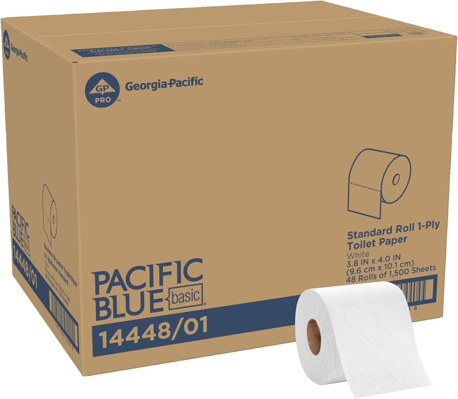 Pacific Blue Basic 1-Ply Toilet Paper (previously branded Envision), 14448/01, 1,500 Sheets Per Roll, 48 Rolls Per Case