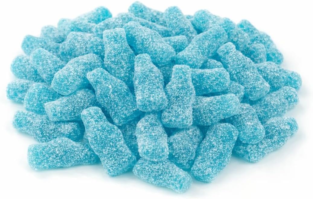 Sour Cola Bottles Gummy Candy (1 Pound, Mini Sour Blue Raspberry)