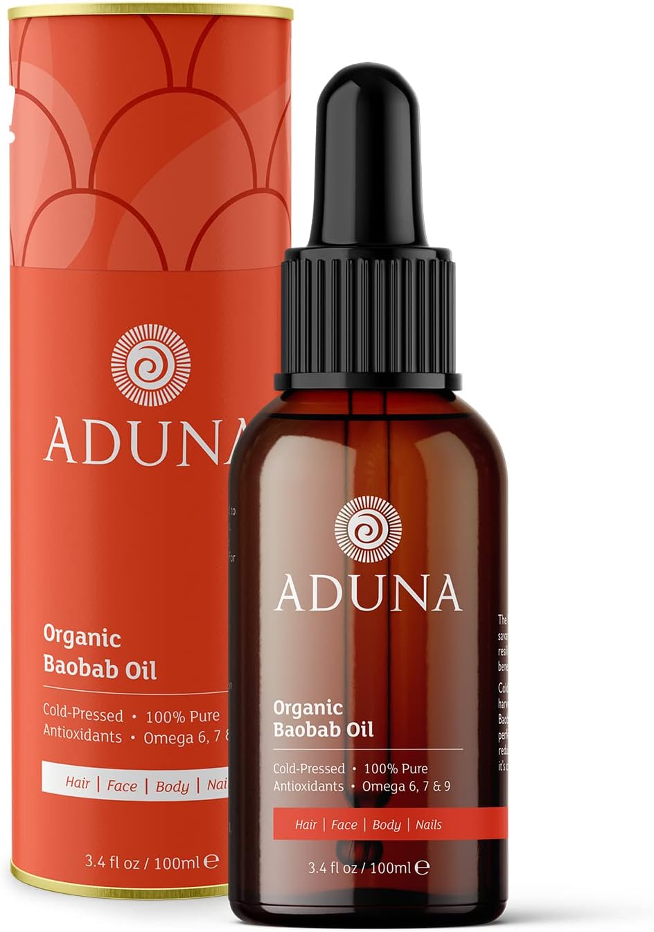 Aduna Organic Baobab Oil | 100% Natural Cold-Pressed for Skin, Hair & Nails | Multi-Purpose Moisturizing Beauty Oil With Antioxidants & Omegas | Lightweight & Fast-Absorbing | 100ml