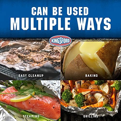Kingsford Extra Wide Aluminum Foil Roll, Durable, Heavy Duty Grilling Foil for BBQ, Baking, Roasting, Food Storage, Grill Grate Coverage, and Larger Cuts, 18 Inch x 100 Sq Ft