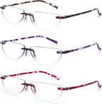 DOOViC 3 Pack Rimless Half Moon Reading Glasses TR90 Lightweight Blue Light Blocking Readers for Women and Men