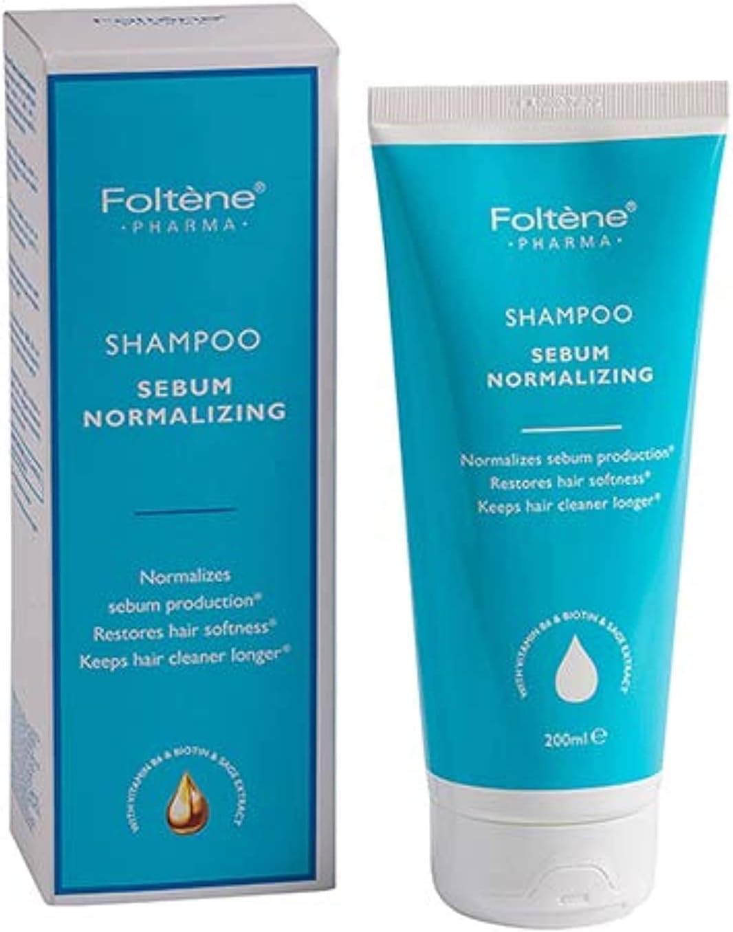 Foltene Sebum Clarifying Shampoo for Oily Hair - Normalizing Oily Scalp Shampoo with Vitamin B6, Biotin, Sage - Removes Excess Oil, Refreshes Scalp, Cleans Hair - 6.8 Fl oz