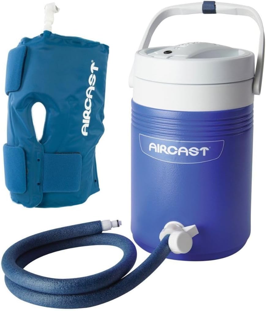 Aircast Cold Therapy Universal Fit Knee Cryo and Cuff with Gravity-Fed Non-Motorized Cooler for Maximum Cryotherapy (Blue, Medium)