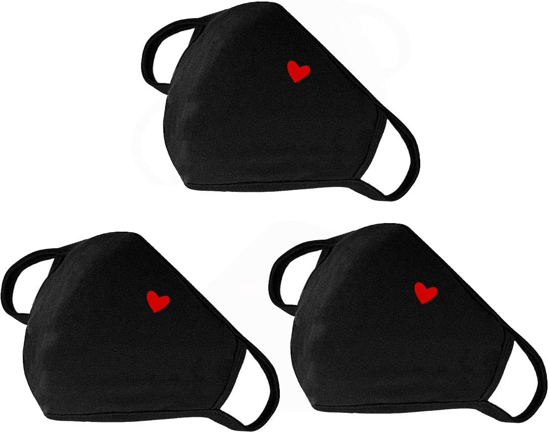 comfso Fashion Cute Heart Face Protection with Adjustable Nose Bridge - Gifts for Women, Unisex Cotton Cloth Heart Masks, Washable Reusable Warm for Outdoor Activities, Valentines Day