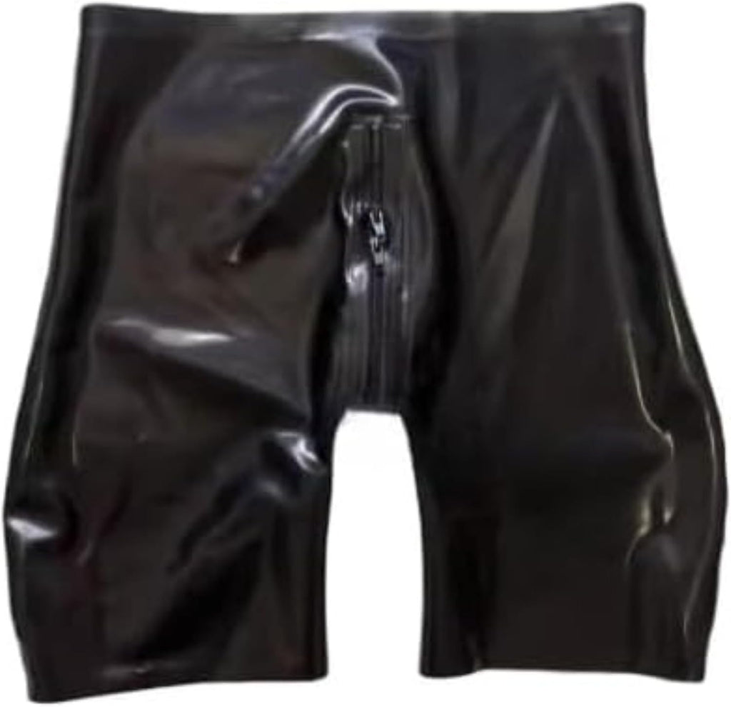 Men's Rubber Latex Shorts with 2 Way Crotch Zippers