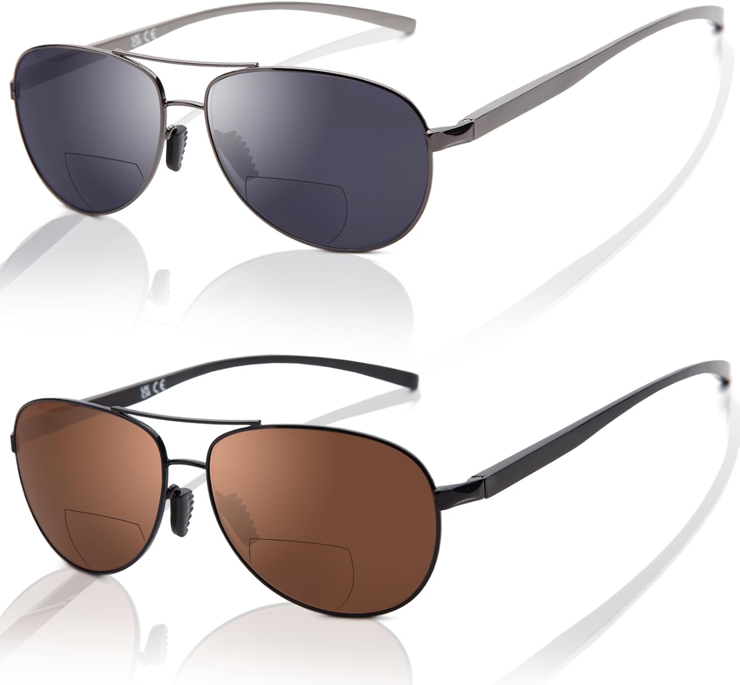 LianSan Premium Aviator Bifocal Reading Sunglasses for Men Women Retro Top Clear Sun Readers UV Protection
